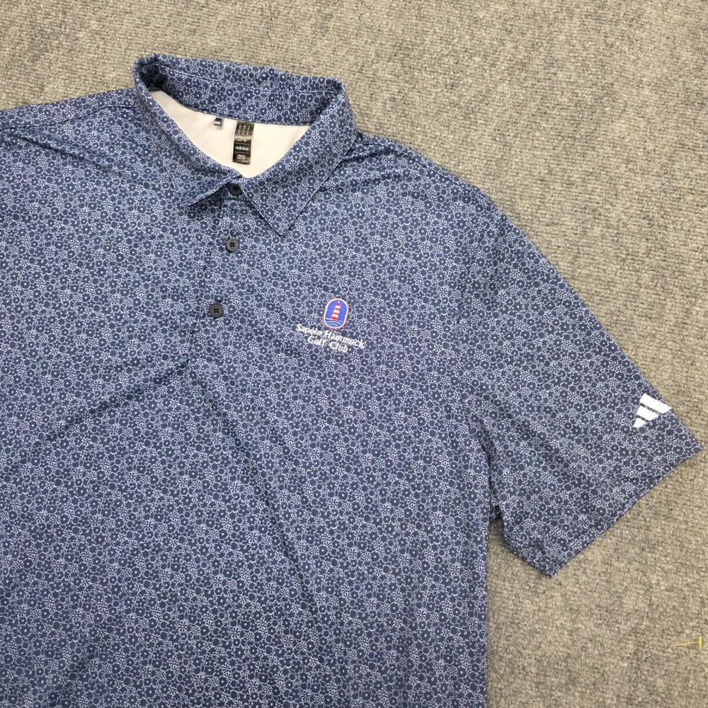 Adidas Mens XL Sapelo Hammock Golf Club Polo Shirt Blue Floral Short Sleeve